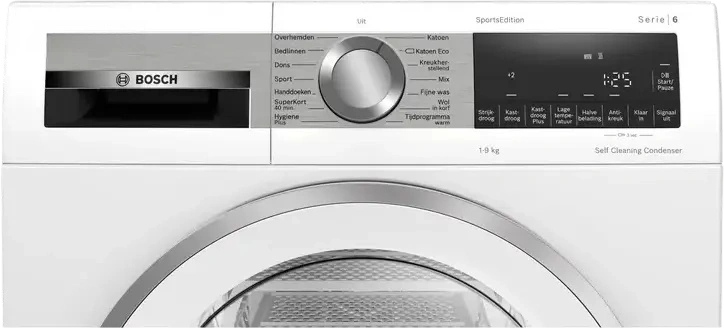 Bosch Series 6 WQG245D9NL Heat Pump Dryer, 9 kg Capacity, Energy Class C, Self-Cleaning Condenser, Auto Dry, SuperShort 40 min Program, White