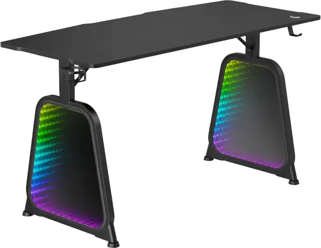 Lumi GMD12E-2D Gaming Desk, RGB Lighting, MDF and Steel Frame, 136x60x75 cm, Black, with Cup Holder and Headphone Hook, Max Load 75kg