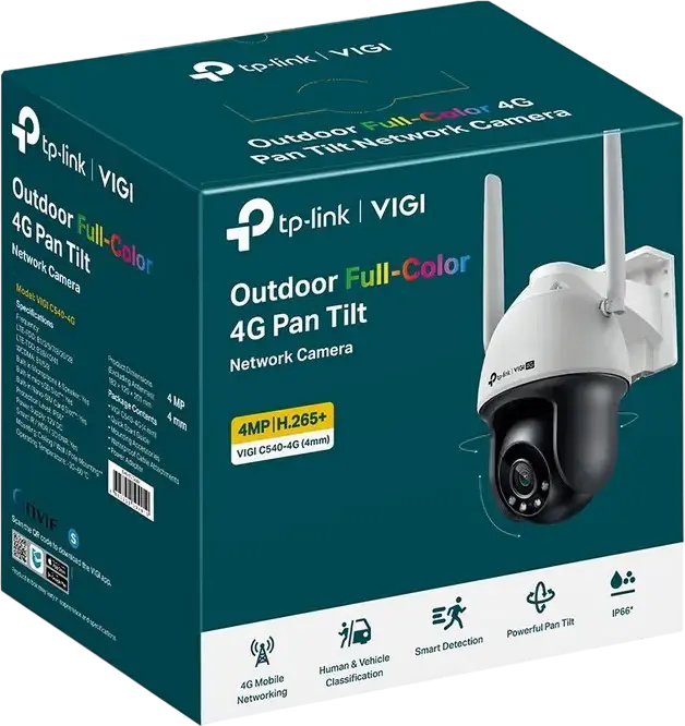 TP-Link VIGI C540-4G Outdoor 4MP Full-Color Pan Tilt 4G LTE Network Camera, IP66 Weatherproof, Two-Way Audio, Smart AI Detection, MicroSD Slot, White