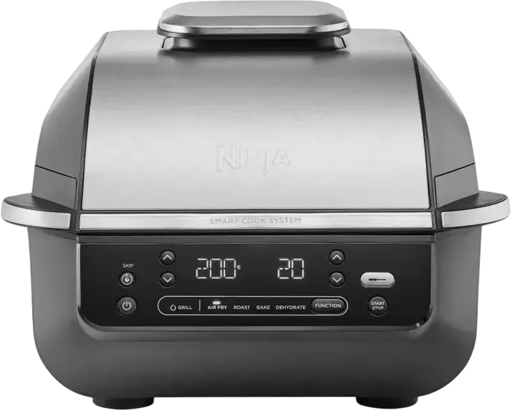 Gril Electric și Friteuză cu Aer Ninja Foodi EG351EU 5-în-1, 1760W, Capacitate 5.7L, Sistem Smart Cook, Tehnologie Cyclonic Air, Termometru Digital, Negru/Argintiu