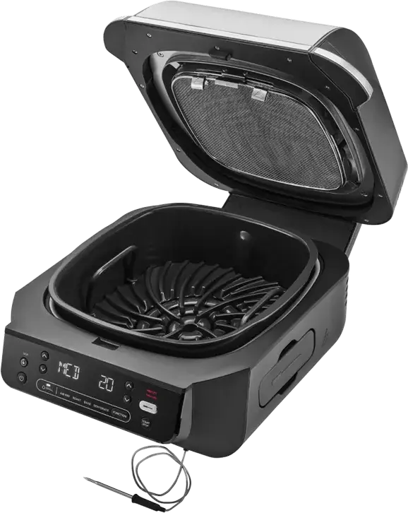 Gril Electric și Friteuză cu Aer Ninja Foodi EG351EU 5-în-1, 1760W, Capacitate 5.7L, Sistem Smart Cook, Tehnologie Cyclonic Air, Termometru Digital, Negru/Argintiu