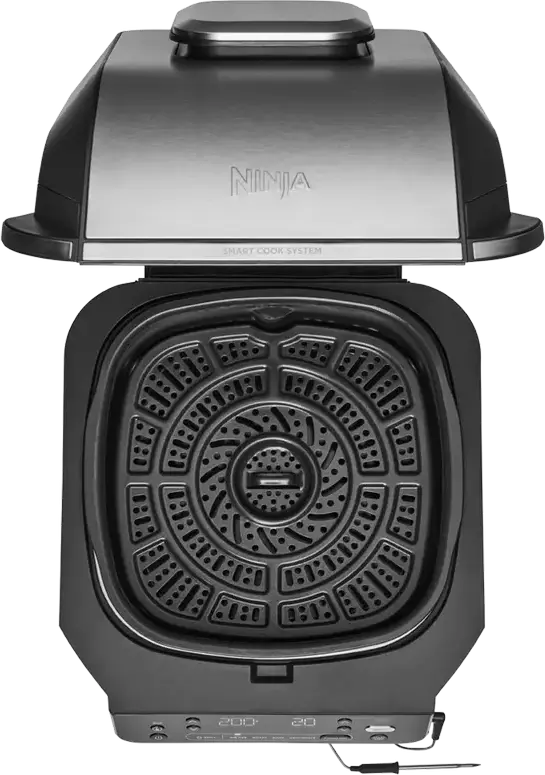 Gril Electric și Friteuză cu Aer Ninja Foodi EG351EU 5-în-1, 1760W, Capacitate 5.7L, Sistem Smart Cook, Tehnologie Cyclonic Air, Termometru Digital, Negru/Argintiu