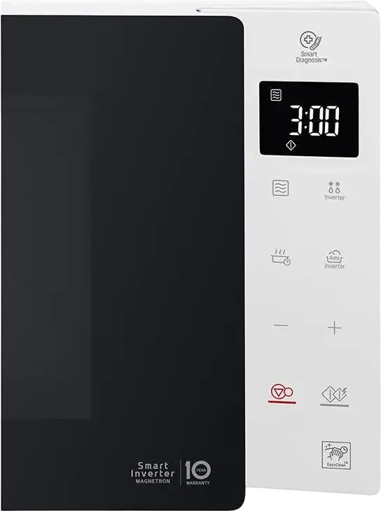 Микроволновая печь LG NeoChef MS23NECBW Solo, 23 л, 1000 Вт, Smart Inverter, I-Wave, антибактериальное покрытие EasyClean, 8 автопрограмм, Белый/Черный