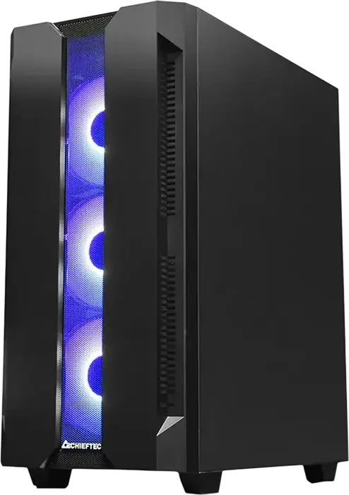 Корпус для ПК Chieftec Hunter GS-01B-OP Midi-Tower, черный, закаленное стекло, сетчатая передняя панель, 4 A-RGB вентилятора, ATX/mATX/Mini-ITX, сталь SPCC