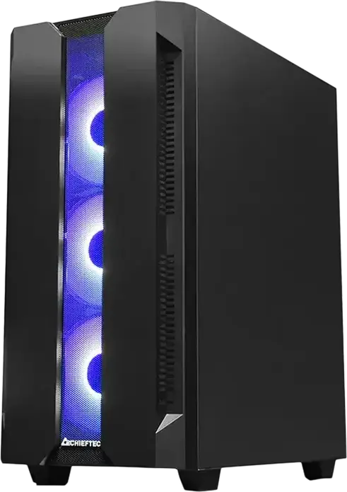 Корпус для ПК Chieftec Hunter GS-01B-OP Midi-Tower, черный, закаленное стекло, сетчатая передняя панель, 4 A-RGB вентилятора, ATX/mATX/Mini-ITX, сталь SPCC