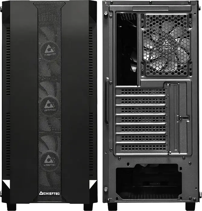 Корпус для ПК Chieftec Hunter GS-01B-OP Midi-Tower, черный, закаленное стекло, сетчатая передняя панель, 4 A-RGB вентилятора, ATX/mATX/Mini-ITX, сталь SPCC