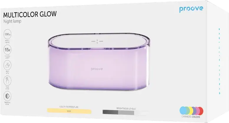 Proove Multicolor Glow LED Night Lamp, 5W Touch Control, RGB and Warm White Lighting, 1200mAh Battery, USB Type-C Rechargeable, ABS Plastic, 217x96x76mm