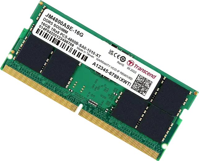 Transcend JetRam JM4800ASE-16G 16GB DDR5 4800MHz PC5-38400 SO-DIMM Laptop Memory RAM, CL40, 1.1V, On-die ECC, 262-Pin