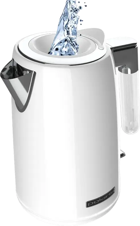 Polaris PWK 1746CA Water Way Pro Electric Kettle, 1.7L, 2200W, Stainless Steel Body and Bowl, Hidden Heating Element, STRIX Controller, White