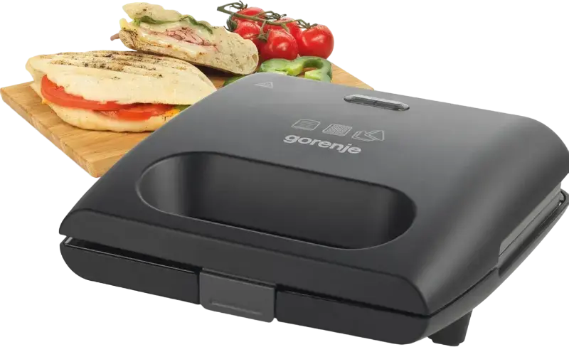 Gorenje SM703GCB Sandwich Maker Multifunctional 3-in-1 si Grill, 700W, Placi Detachable din Aluminiu cu Inarcare Non-stick pentru Sandvicuri, Gofruri si Grill, Negru