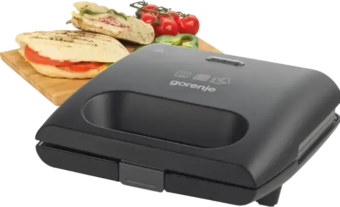 Gorenje SM703GCB Sandwich Maker Multifunctional 3-in-1 si Grill, 700W, Placi Detachable din Aluminiu cu Inarcare Non-stick pentru Sandvicuri, Gofruri si Grill, Negru