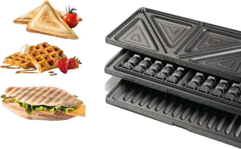 Gorenje SM703GCB Sandwich Maker Multifunctional 3-in-1 si Grill, 700W, Placi Detachable din Aluminiu cu Inarcare Non-stick pentru Sandvicuri, Gofruri si Grill, Negru