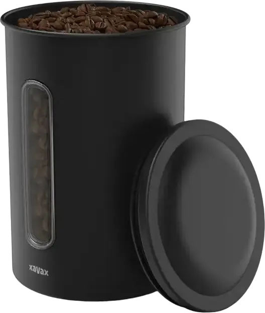 Xavax 111262 Airtight Coffee Storage Container, Stainless Steel, Black, 1.3kg Beans / 1.5kg Ground Coffee Capacity, with Viewing Window