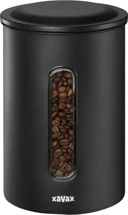 Xavax 111262 Airtight Coffee Storage Container, Stainless Steel, Black, 1.3kg Beans / 1.5kg Ground Coffee Capacity, with Viewing Window