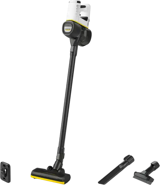 Вертикальный аккумуляторный пылесос Karcher VC 4 Cordless myHome, контейнер 0.65 л, Li-Ion батарея 21.6В, 140Вт, с ручным пылесосом, белый/черный