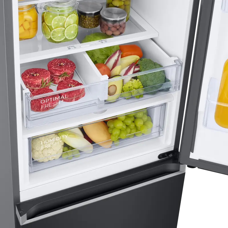 Frigider Combinat Samsung RB38C675ES9 Series 6, Congelator Jos, 390L, No Frost, SpaceMax, Digital Inverter, Wi-Fi SmartThings, Grafit, 203cm