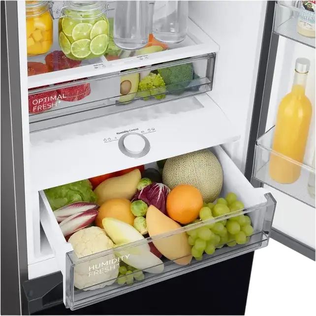 Frigider Combinat Samsung RB38C675ES9 Series 6, Congelator Jos, 390L, No Frost, SpaceMax, Digital Inverter, Wi-Fi SmartThings, Grafit, 203cm