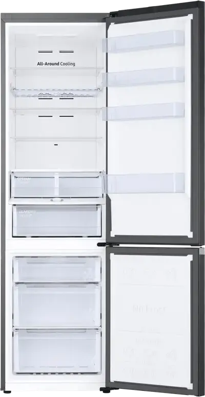 Frigider Combinat Samsung RB38C675ES9 Series 6, Congelator Jos, 390L, No Frost, SpaceMax, Digital Inverter, Wi-Fi SmartThings, Grafit, 203cm