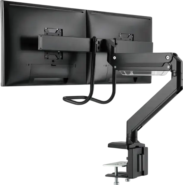 Braț de monitor dublu Gembird MA-DA2-04, Suport Ajustabil de Birou pentru 2 Monitoare 17-32 inch, VESA 75x75 100x100, Capacitate 8kg, Negru