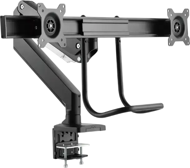 Braț de monitor dublu Gembird MA-DA2-04, Suport Ajustabil de Birou pentru 2 Monitoare 17-32 inch, VESA 75x75 100x100, Capacitate 8kg, Negru