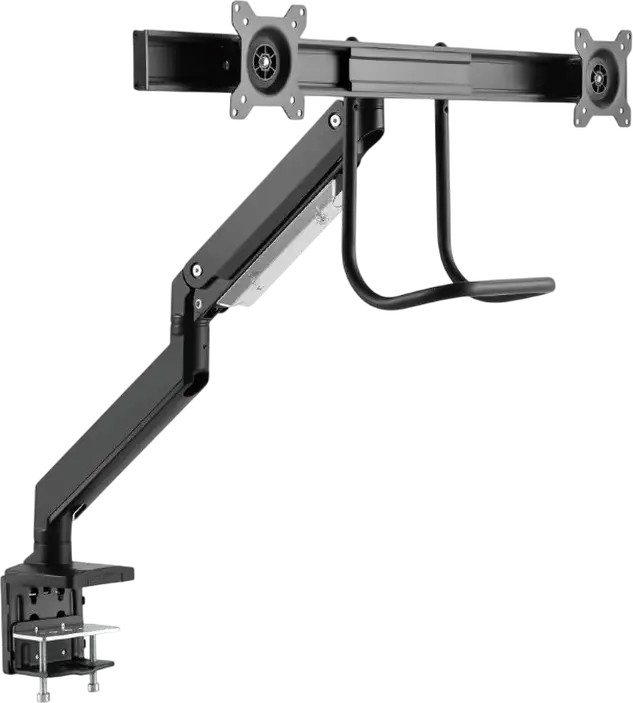 Braț de monitor dublu Gembird MA-DA2-04, Suport Ajustabil de Birou pentru 2 Monitoare 17-32 inch, VESA 75x75 100x100, Capacitate 8kg, Negru