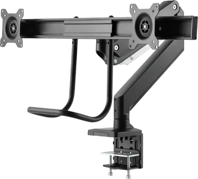 Braț de monitor dublu Gembird MA-DA2-04, Suport Ajustabil de Birou pentru 2 Monitoare 17-32 inch, VESA 75x75 100x100, Capacitate 8kg, Negru