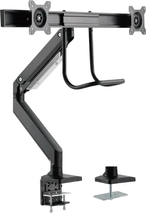 Braț de monitor dublu Gembird MA-DA2-04, Suport Ajustabil de Birou pentru 2 Monitoare 17-32 inch, VESA 75x75 100x100, Capacitate 8kg, Negru