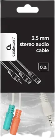 Adaptor Splitter Audio Cablexpert CCA-417W, 3.5mm 4-pin TRRS Male la 2x 3.5mm 3-pin TRS Female, Cablu Audio Analogic, 0.2m, Alb