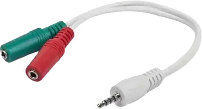 Adaptor Splitter Audio Cablexpert CCA-417W, 3.5mm 4-pin TRRS Male la 2x 3.5mm 3-pin TRS Female, Cablu Audio Analogic, 0.2m, Alb