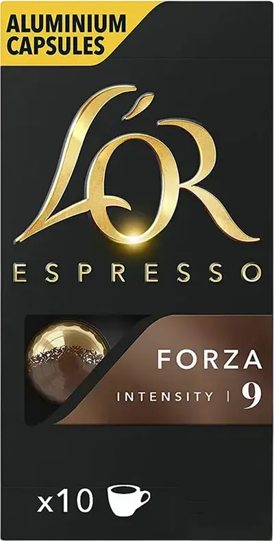 L'OR Espresso Forza Coffee Capsules, Intensity 9/13, Full-Bodied Robust Espresso with Oak and Licorice Notes, Nespresso Compatible, Aluminium Pods