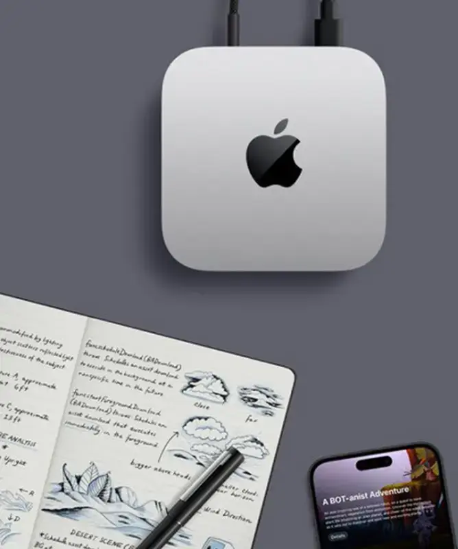 Apple Mac mini (M4, 2024) Компактный компьютер - Процессор Apple M4 10 ядер, GPU 10 ядер, 24ГБ объединенной памяти, 1ТБ SSD, macOS Tahoe, Серебристый алюминий