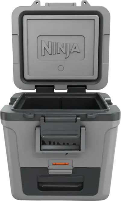 Cooler Pasiv cu Roți Ninja FrostVault FB230EUGY, Capacitate 28L, Retenție Gheață 5 Zile, Roți All-Terrain, Mâner Telescopic, Zonă Uscată, Gri