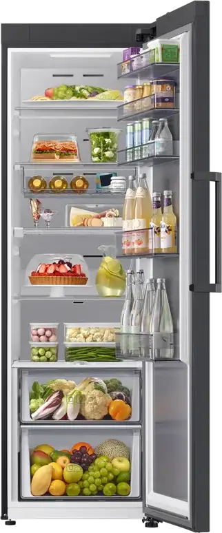 Frigider Samsung RR70H39CEFEO cu o singura usa, Capacitate Neta 387L, No Frost, SpaceMax, Digital Inverter, Wi-Fi SmartThings, Negru, 185.8cm