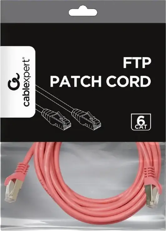 Cablexpert PP6-3M/RO Cat6 FTP Network Patch Cable, 3m, Pink, 250 MHz, AWG 26 CCA, Foil Shielded, Gold Plated 8P8C Snagless Connectors