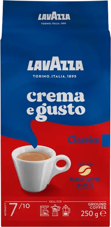 Lavazza Crema e Gusto Classico Ground Coffee 250g - Dark Roast Arabica & Robusta Blend, Intensity 7/10, Full-Bodied for Moka Pot and Filter Coffee