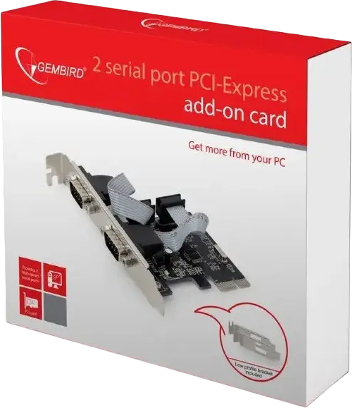 Placă Adaptor Gembird SPC-22 PCI-Express x1, 2 Porturi Seriale RS-232, Chipset WCH382, Compatibilă Windows 11/10/8/7, Include Bracket Low-Profile