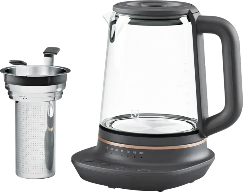 Electrolux Explore 7 E7GK1-8BP Glass Electric Kettle, 1.7L, 2400W, 7 Temperature Settings (40-100°C), Detachable Infusion Basket, Anti-Calc Filter
