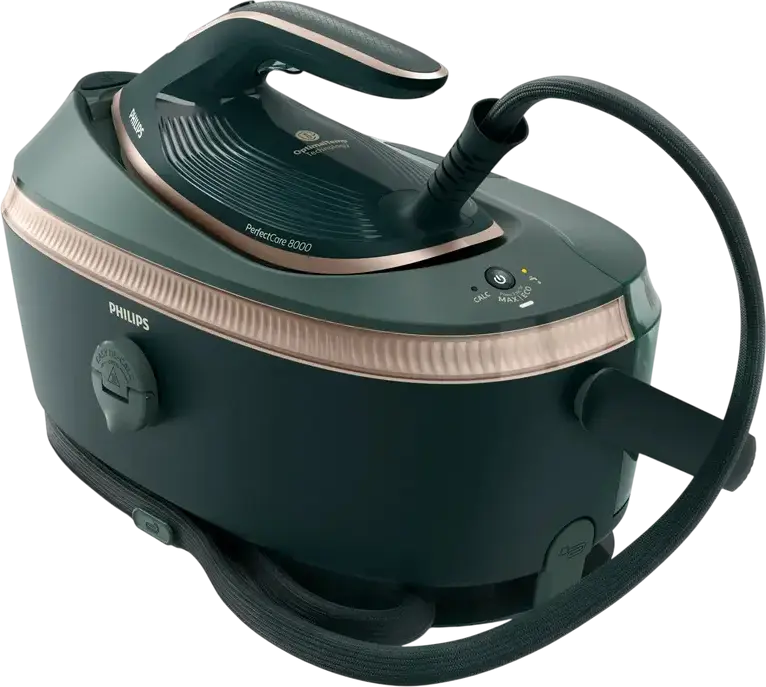 Generator de fier de calcat cu abur Philips PerfectCare 8000 PSG8200/70, 3120W, Talpa SteamGlide Elite, Presiune 9 bar, Boost 750 g/min, OptimalTemp, Verde