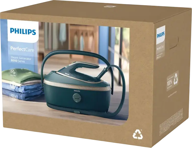 Generator de fier de calcat cu abur Philips PerfectCare 8000 PSG8200/70, 3120W, Talpa SteamGlide Elite, Presiune 9 bar, Boost 750 g/min, OptimalTemp, Verde