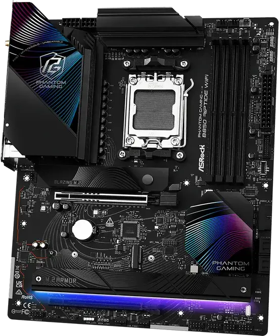 Placa de bază ASRock B850 Riptide WiFi Phantom Gaming AM5 ATX pentru AMD Ryzen 9000/8000/7000, DDR5 8000+ MHz OC, PCIe 5.0, Wi-Fi 7, BT 5.4, LAN 2.5G