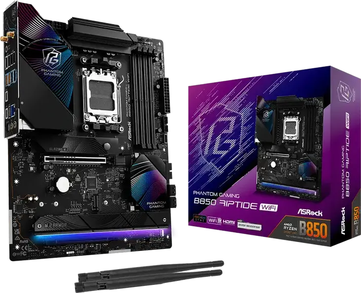 Placa de bază ASRock B850 Riptide WiFi Phantom Gaming AM5 ATX pentru AMD Ryzen 9000/8000/7000, DDR5 8000+ MHz OC, PCIe 5.0, Wi-Fi 7, BT 5.4, LAN 2.5G
