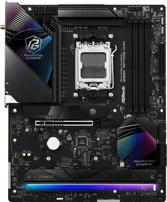 Placa de bază ASRock B850 Riptide WiFi Phantom Gaming AM5 ATX pentru AMD Ryzen 9000/8000/7000, DDR5 8000+ MHz OC, PCIe 5.0, Wi-Fi 7, BT 5.4, LAN 2.5G