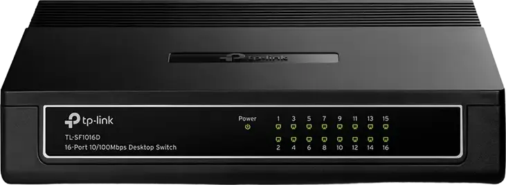 TP-Link TL-SF1016D 16-Port 10/100Mbps Unmanaged Desktop Switch, Auto-MDI/MDIX, Green Ethernet Energy Efficient, Plug and Play, Wall-Mountable, Black