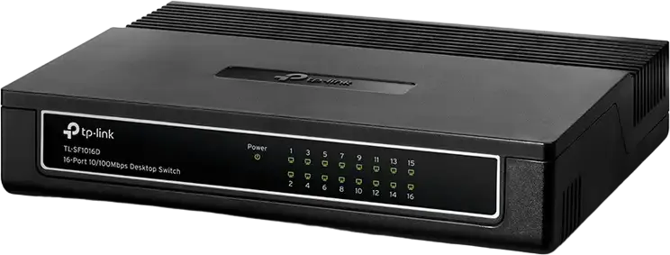 TP-Link TL-SF1016D 16-Port 10/100Mbps Unmanaged Desktop Switch, Auto-MDI/MDIX, Green Ethernet Energy Efficient, Plug and Play, Wall-Mountable, Black
