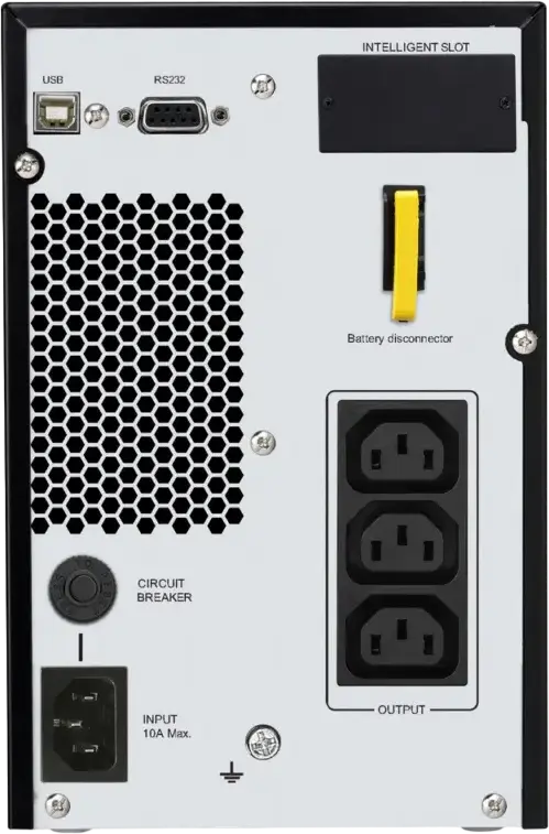 APC SRV1KI Easy UPS On-Line 1000VA/800W Tower, UPS Double-Conversion, Undă Sinusoidală Pură, Ecran LCD, USB, RS232, 3x IEC C13, Negru