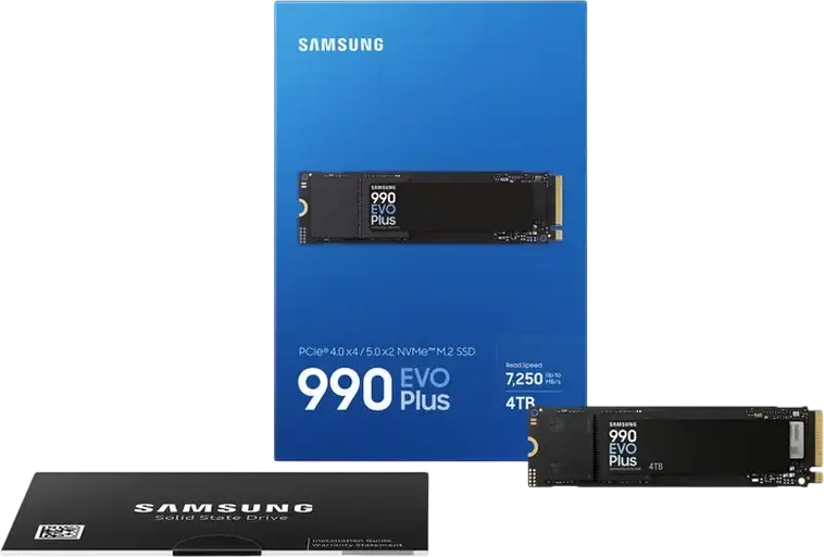 Samsung 990 EVO Plus 4TB M.2 2280 NVMe PCIe Gen 4.0 x4 / Gen 5.0 x2 SSD MZ-V9S1T0B, Up to 7250MB/s Read, 6300MB/s Write, Intelligent TurboWrite 2.0