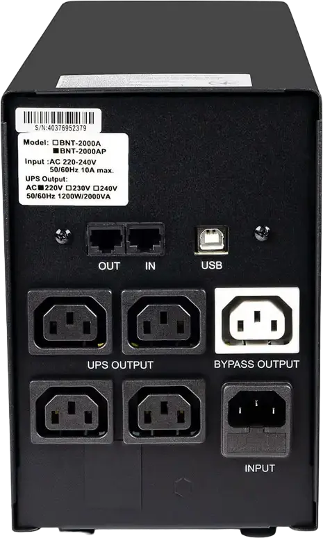 Powercom BNT-2000AP Black Knight Pro Line-Interactive UPS 2000VA 1200W Tower with AVR, 5x IEC Sockets, USB and RJ45 Network Protection, Black