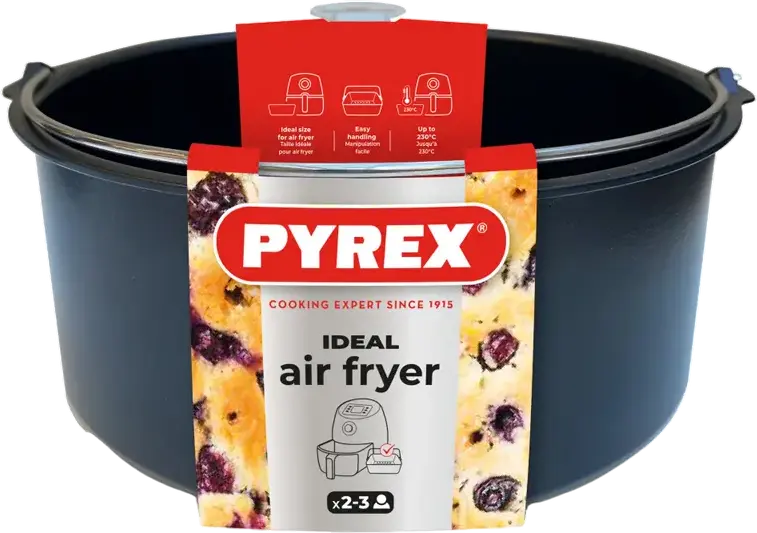 Круглая форма для аэрофритюрницы Pyrex AF20DR6, поддон из углеродистой стали, 20 см, антипригарное покрытие без PFAS, текстурированное дно, до 230°C, Черный