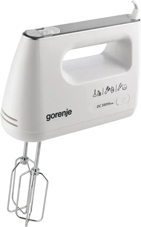 Gorenje M 550CSDC Life Collection Hand Mixer, 550W DC Motor, 5 Speed Settings, Turbo Mode, White Plastic Housing, 5 Stainless Steel Accessories