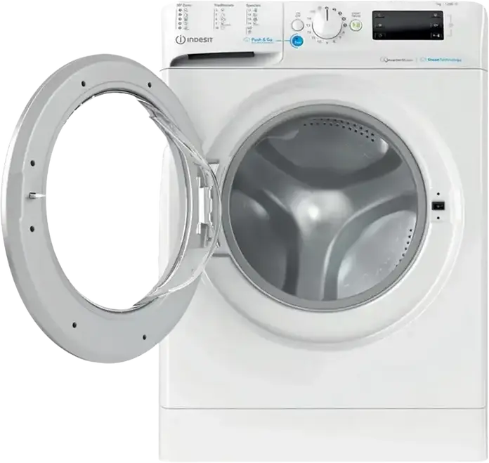 Masina de spalat rufe Indesit BWSE 71295X WSV cu incarcare frontala, 7kg, 1200 RPM, Motor Inverter, Curatare cu Aburi, Cuva Titan, Alb/Argintiu